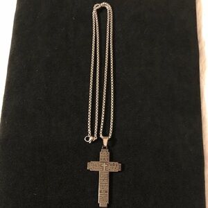 Silver Tone Men’s Cross Pendant Necklace - Stainless Look